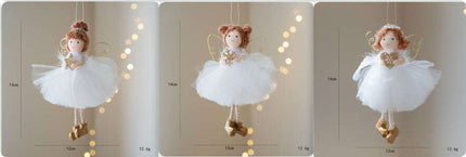 Christmas White Tulle Skirt Golden Wings Angel Girl Pendant
