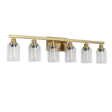 Room & Decor Golden 6-Light Vanity Light, Clear Glass Shades, Modern D