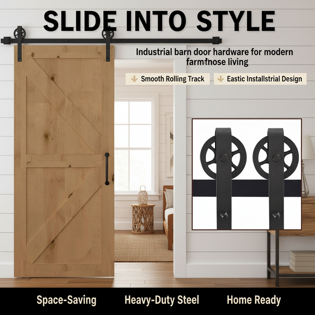 Carbon Steel Sliding Barn Door Hardware Kit 6.6 FT | Très Élite