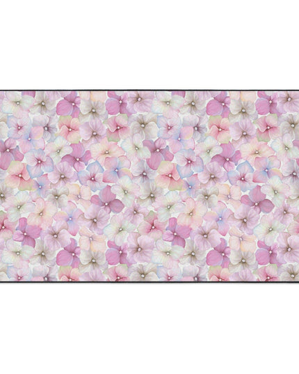 Chic Customizable Blue Daisy Floor Mat with Elegant Black Edging