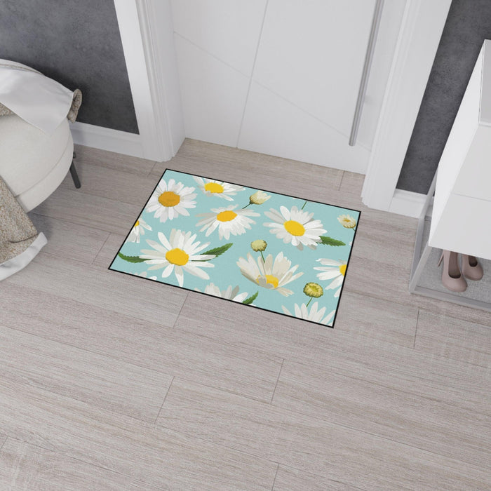 Elite Blue Flowers Floor Mat: Opulent Non-Slip Home Accent
