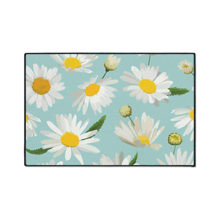 Chic Blue Daisy Deluxe Area Rug with Elegant Black Accents and Anti-Slip Base