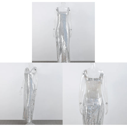 Peekaboo Studio Silver Sequin Halter Sheath Dress - Elegant Evening We