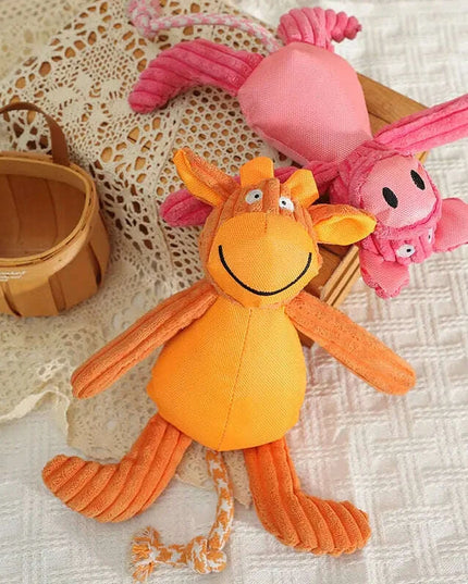 Plush Cartoon Animal Dog Toys - Bite-Resistant Cattle and Pig Designs