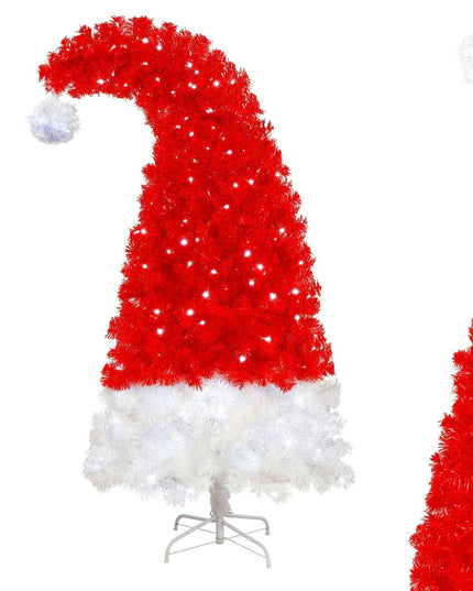 6FT Artificial Christmas Tree With LED Light, Santa's Hat Shape Artificial Whimsical Xmas Tree With 1050 Tip, Curved Xmax Tree
