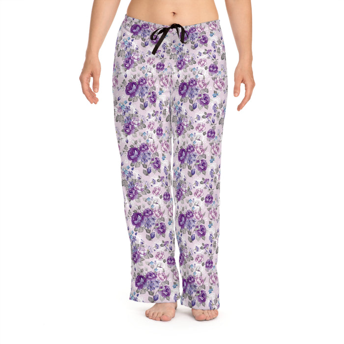 Retro Purple Floral Women's Pajama Pants - Indulge in Opulence