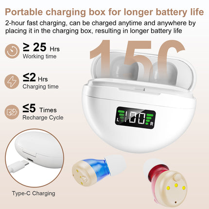 In-Ear Invisible Hearing Aid — 25hr Standby, Type-C, Pair, White | Très Elite