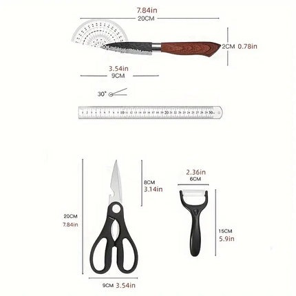 6-Piece Stainless Steel Forged Kitchen Knife Set with Scissors and Ceramic Peeler