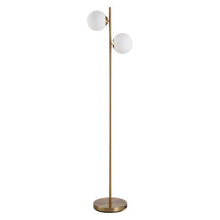 Homcom Modern Floor Lamp with 2 Glass Shades, White Gold Metal Design