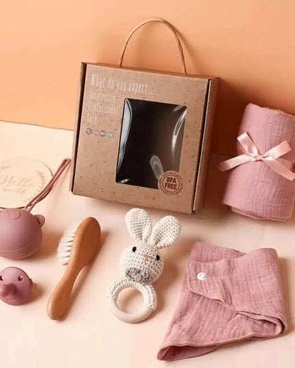 Adorable Baby Gift Set: Cotton Bath Towel, Crochet Rattle, and Accessories for Kids