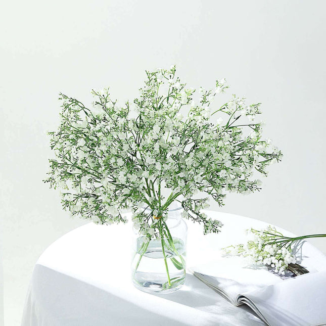 AliKopy 27" White Artificial Silk Babys Breath - 4 Stems, Realistic Lo