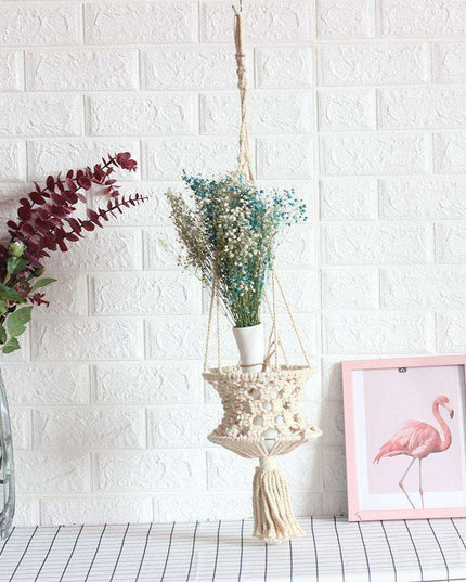 Rustic Beige Hand-Woven Macramé Plant Hanger