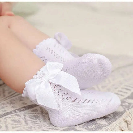 Adorable Cotton Baby Girl Socks with Stylish Bows - Breathable Short Socks