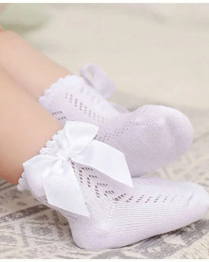 Adorable Cotton Baby Girl Socks with Stylish Bows - Breathable Short Socks