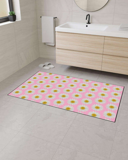 Chic Pink Daisy Non-Slip Welcome Mat - Maison d'Elite Luxe Series