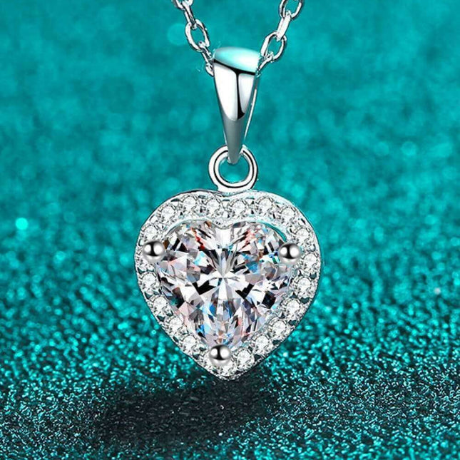 Stunning Moissanite Heart Pendant Necklace with Glittering Zircon Accents