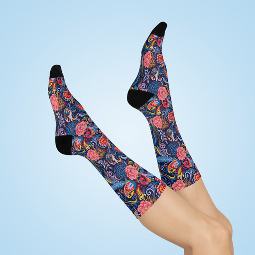 Paisley Plaid Crew Socks - Stylish Comfort for Every Step