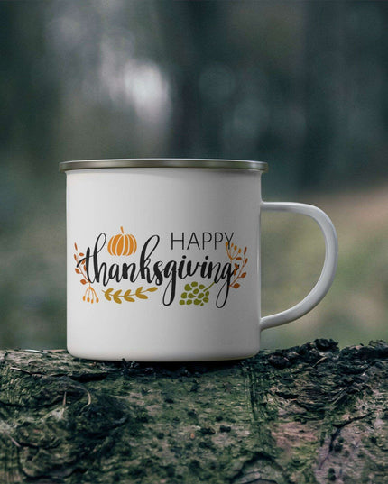 Customizable Adventure-Ready Thanksgiving Enamel Camping Mug - Sturdy and Stylish