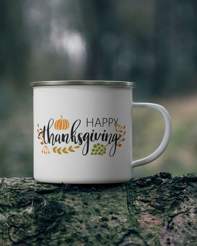 Customizable Adventure-Ready Thanksgiving Enamel Camping Mug - Sturdy and Stylish