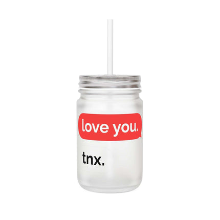 Customizable Frosted Glass Mason Jar Mug Set - 16oz LOVE Design for Unique Beverage Experience