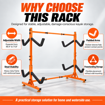 TideRise Freestanding Kayak Storage Rack - Adjustable for 4 Kayaks, 22 Watercraft Storage Racks freestanding-kayak-storage-rack-quick-adjustment-upgraded-version-kayak-stand-for-4-kayak-canoe-paddleboard-220lbs-max-load