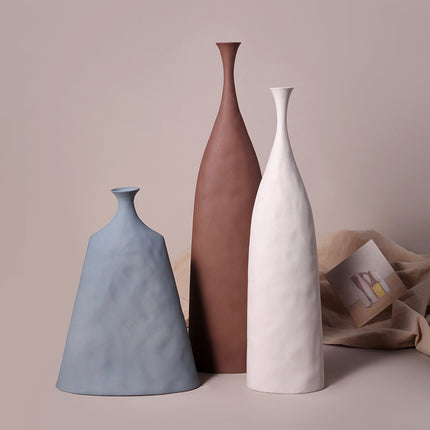Nordic Style Handmade Ceramic Vase Blue Brown White
