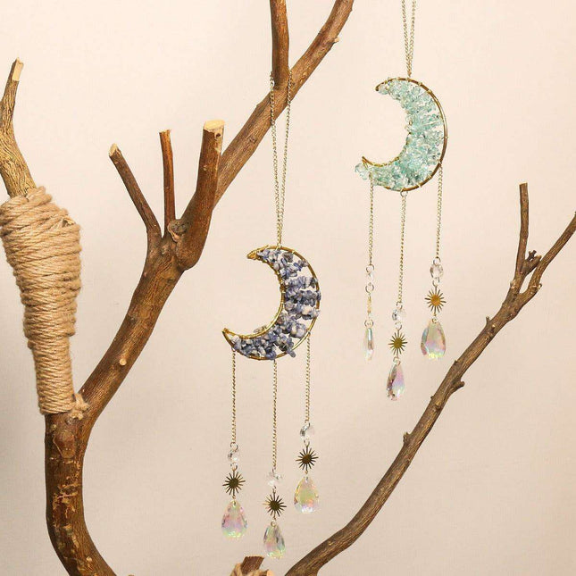 Enchanting Sun and Moon Crystal Dream Catcher Pendant Necklace