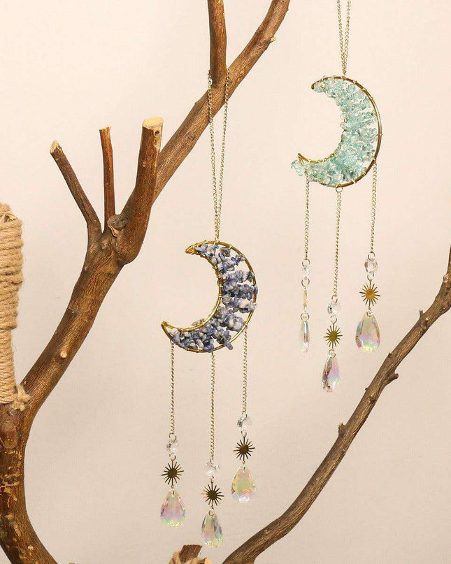 Enchanting Sun and Moon Crystal Dream Catcher Pendant Necklace