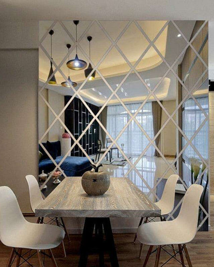 Elegant 3D Diamond and Triangle Acrylic Mirror Wall Decor Stickers Set