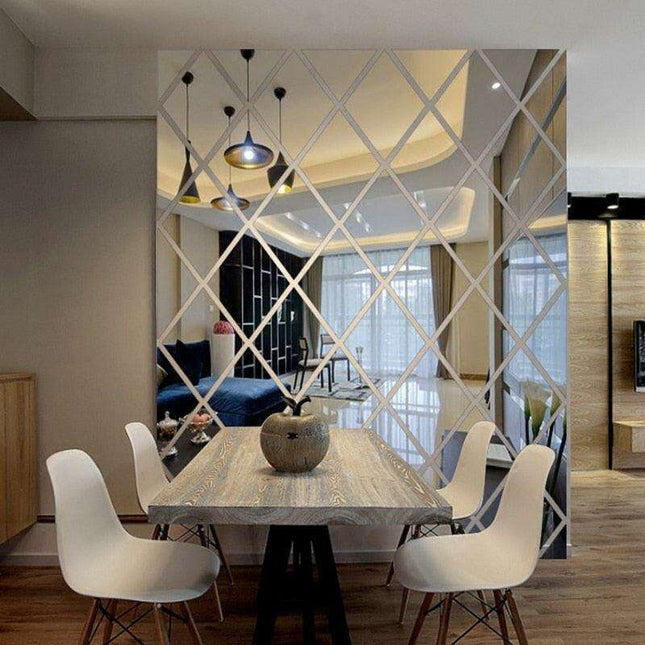 Elegant 3D Diamond and Triangle Acrylic Mirror Wall Decor Stickers Set