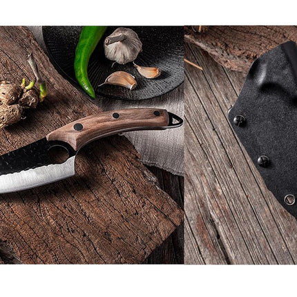 Small Scimitar Butcher Knife For Meat Deboning Walnut Handle 5Cr15MoV