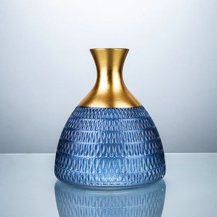 Golden Edge Textured Glass Vase Decoration With Sandblasted Finish
