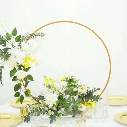 AliKopy 28" Gold Metal Round Hoop Centerpiece - Self-Standing Floral F