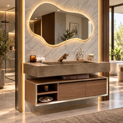 Custom Medieval Style Marble Sink Bathroom Vanity – Any Size, Waterproof & Scratch-Resistant