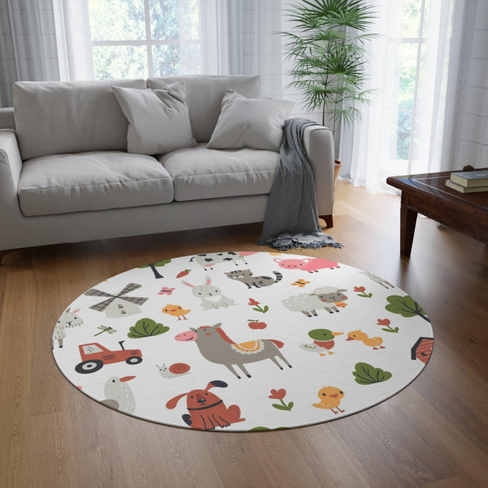 Nordic Vibrant Round Chenille Rug - Eye-Catching 60x60 Inch Masterpiece by Maison d'Elite