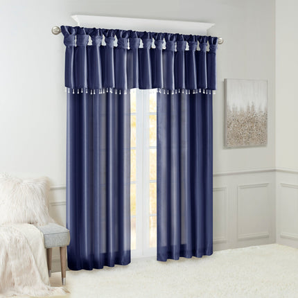 Room & Decor Lightweight Faux Silk Valance with Beads, Navy 50x26
