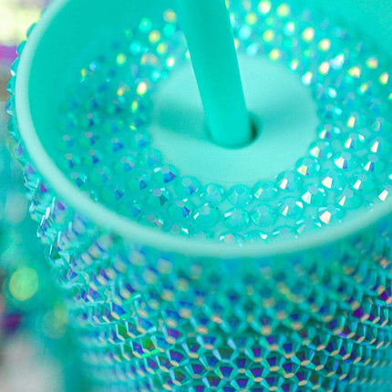 Emerald Elegance Rhinestone-Studded Tumbler for Luxurious Hydration