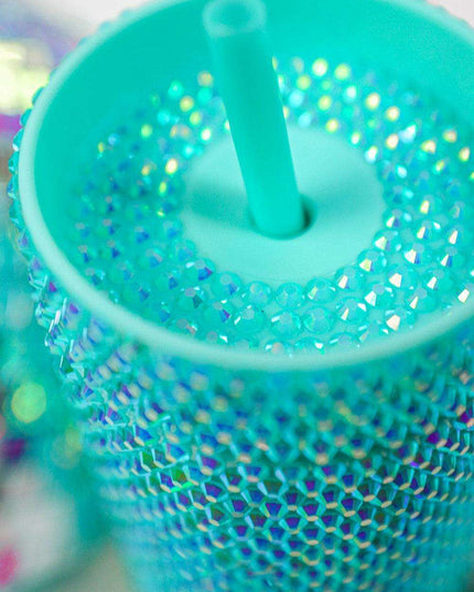 Emerald Elegance Rhinestone-Studded Tumbler for Luxurious Hydration
