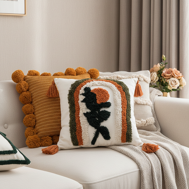 Loop Velvet Embroidered Sofa Cushion Cover
