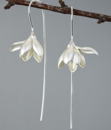 Peekaboo Studio Magnolia Flower Sterling Silver Earrings, Elegant Desi