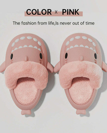 Cozy Shark Plush Slippers for Couples - Detachable Warm Fuzzy House Shoes