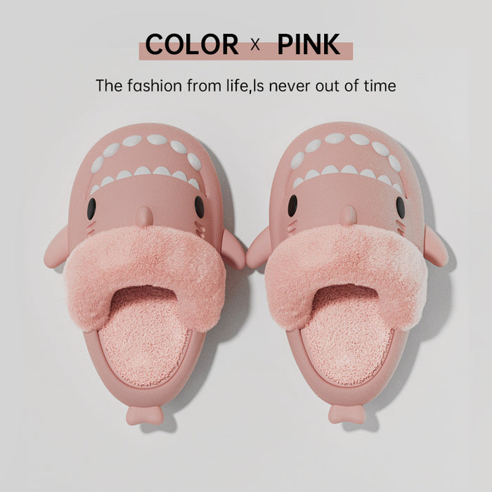 Cozy Shark Plush Slippers for Couples - Detachable Warm Fuzzy House Shoes