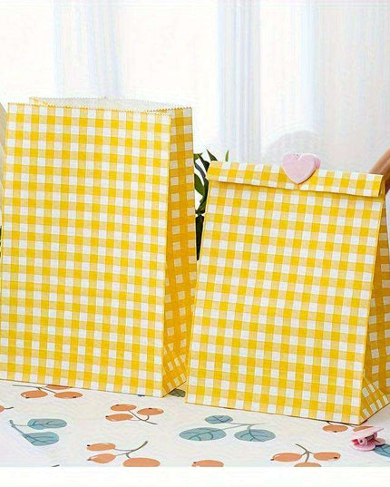 Vibrant Plaid Gift Bags with Coordinating Stickers - 50 Piece Set for All Occasions