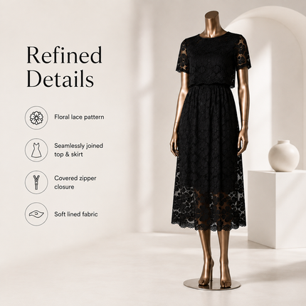 Moe Lace Evening Dress — Sleeveless Floral Mini with Flowy Skirt Dresses evening-dress-19 Clothing > Dresses > Evening Dresses