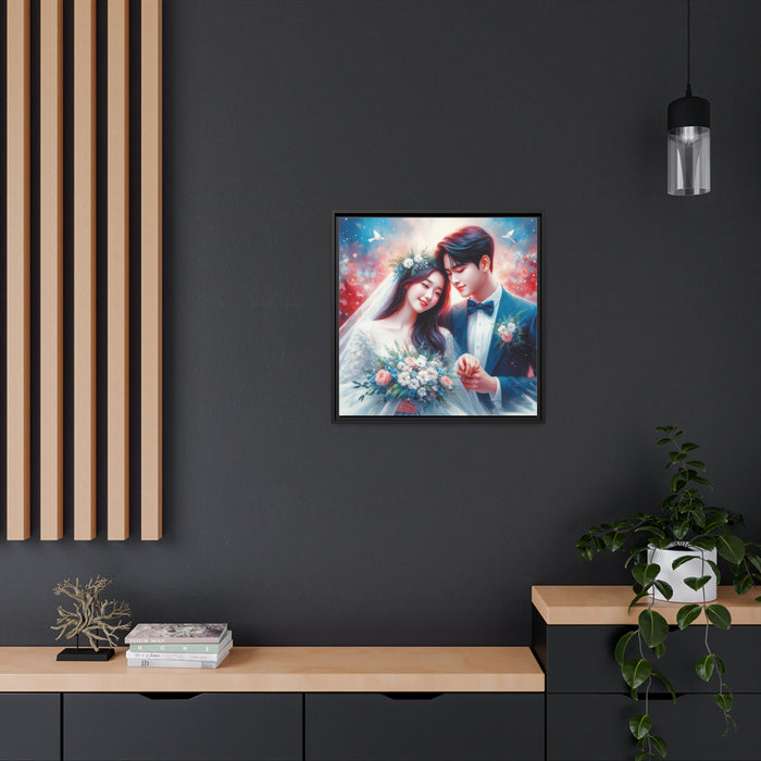 Refined Black Pinewood Framed Matte Canvas Print Set for Newlyweds
