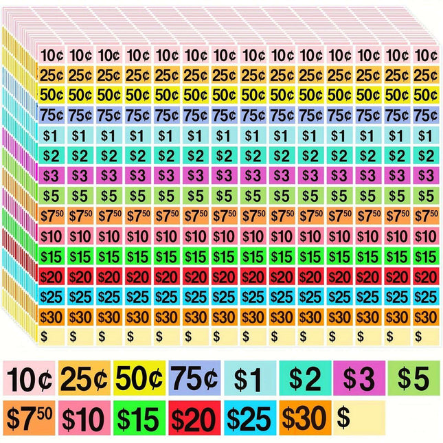 2100 Colorful Polka Dot Self-Stick Pricing Stickers for Yard Sales and Flea Markets, Matte Finish, Fun Rectangular Tags