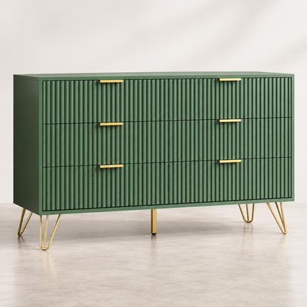 7-Drawer Wide Chest Dresser with Gold Pulls — 47.2” x 15.7” x 31.4”