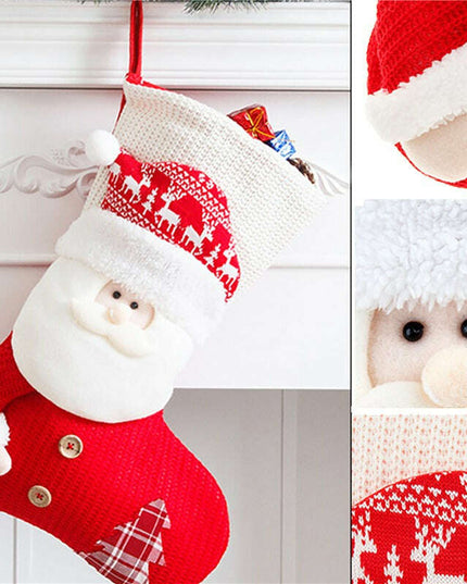 Large Red White Knitted Christmas Stocking Santa Claus Fireplace Decor Socks Xmas Gift Bags Candy Holder Decor For Home