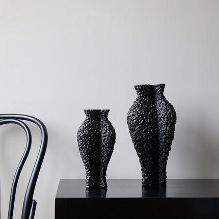 Wabi Sabi Matte Black Ceramic Vase Handmade Flower Vase Decoration