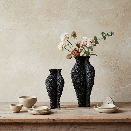 Wabi Sabi Matte Black Ceramic Vase Handmade Flower Vase Decoration